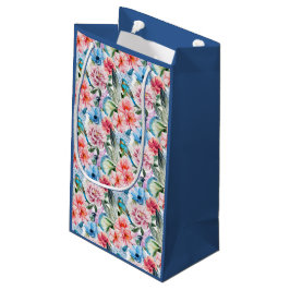 Sacola Para Presentes Pequena Pássaros com Padrão Floral Flores Folhagem Azul Ve