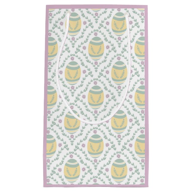 Sacola Para Presentes Pequena Pastel Damask Easter Ovos Pattert Bag (Frente)