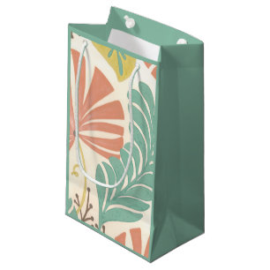 Sacola Para Presentes Pequena Pastel Floral Vines e Folhas em Fundo de Creme