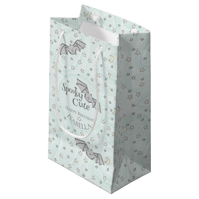 Sacola Para Presentes Pequena Pastel Mint Bats Spooky Cute (Frente inclinada)