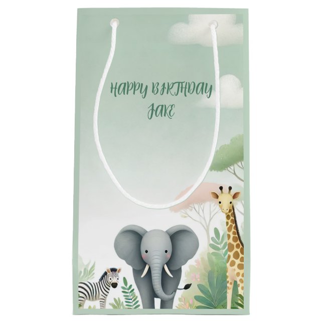 Sacola Para Presentes Pequena Pastel Safari Jungle Gift Bag para Crianças (Frente)