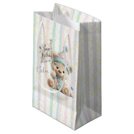 Sacola Para Presentes Pequena Pastel Teddy Bear Birthday 
