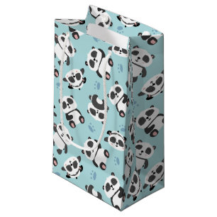 Sacola Para Presentes Pequena Pata de urso pata branca fundo ciano