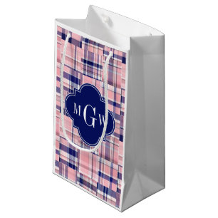 Sacola Para Presentes Pequena Patches cor-de-rosa, Marinho azul, madras Monogram