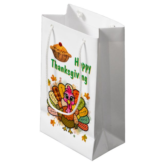 Sacola Para Presentes Pequena Patchwork Turkey Thanksgiving (Frente inclinada)