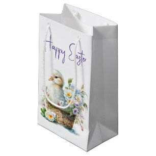 Sacola Para Presentes Pequena Pato de páscoa na cesta