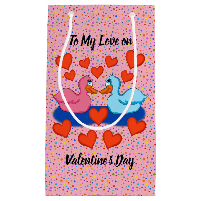 Sacola Para Presentes Pequena Patos no Amor Dão Saco (Frente)