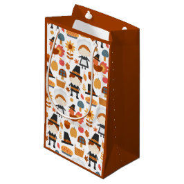 Sacola Para Presentes Pequena Patterno de Colheita de Peregrinos de Ação de Graç