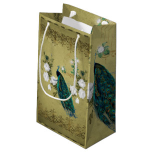 Sacola Para Presentes Pequena Pavão com flores