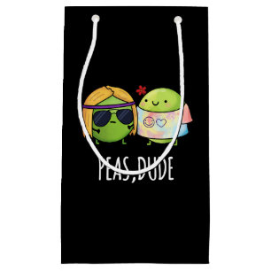 Sacola Para Presentes Pequena Peas Dude Funny Hippie Pea Pun Dark BG