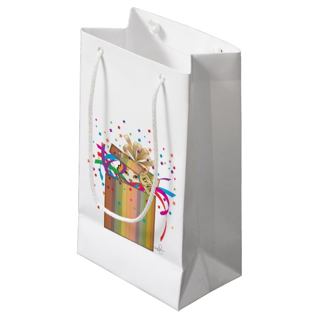 Sacola Para Presentes Pequena Peek-a-Boo Cat em uma caixa (Frente inclinada)