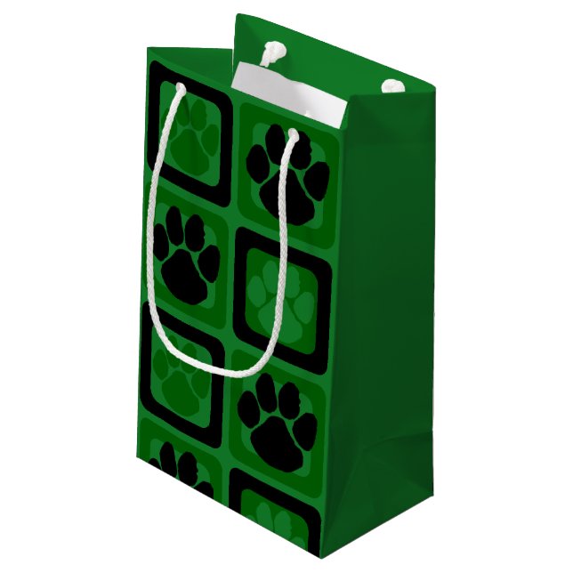 Sacola Para Presentes Pequena Pegada de Pata Verde e Preta (Verso inclinado)