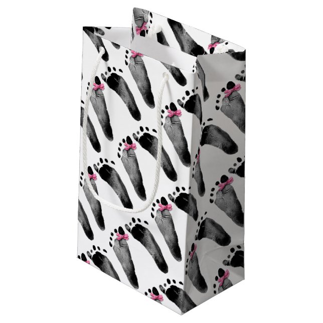 Sacola Para Presentes Pequena pegadas de menina com arco (Verso inclinado)