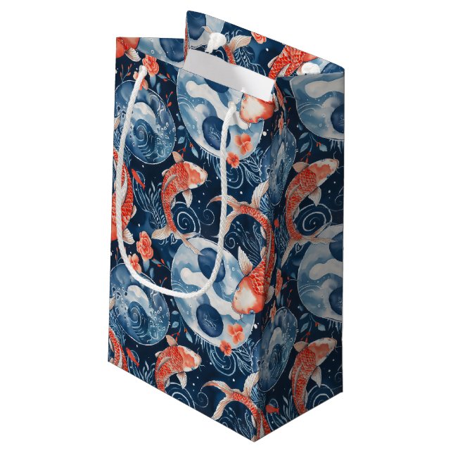 Sacola Para Presentes Pequena Peixe Japonês Em Aquarela (Verso inclinado)