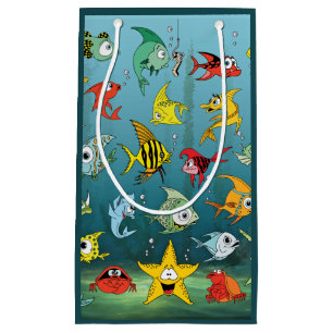 Sacola Para Presentes Pequena Peixes 2 subaquáticos dos desenhos animados