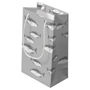 Sacola Para Presentes Pequena Peixes de cinza monocromática