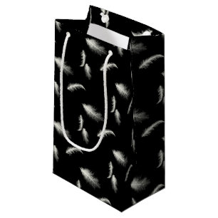 Sacola Para Presentes Pequena Penas brancas em preto
