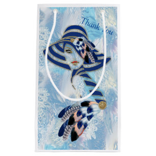 Sacola Para Presentes Pequena Penas de cor azul de papagaio exótica Saco de pres