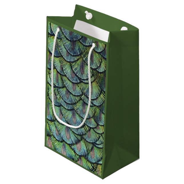 Sacola Para Presentes Pequena Penas de Peacock - Saco de Presente (Frente inclinada)