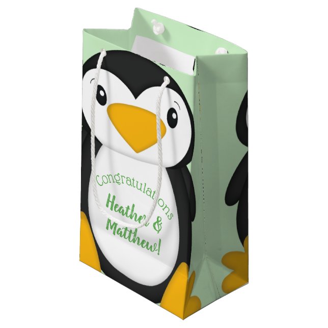Sacola Para Presentes Pequena Penguin Chá de fraldas Green (Frente inclinada)