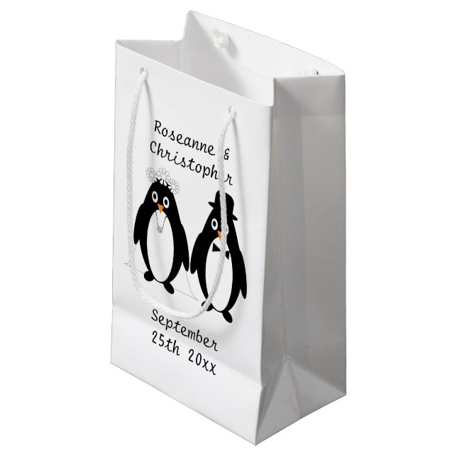 Sacola Para Presentes Pequena Penguin Design Wedding (Frente inclinada)