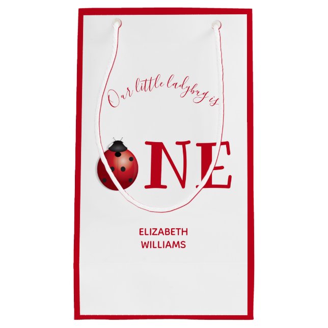 Sacola Para Presentes Pequena Pequeno Ladybug Um Primeiro Aniversário Vermelho (Frente)