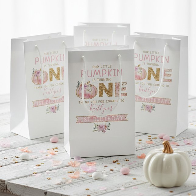 Sacola Para Presentes Pequena Pequeno primeiro aniversario de Meninas de Abóbora (Criador carregado)
