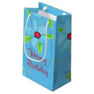 Sacola Para Presentes Pequena Pequeno Saco Azul Flor de Aniversário com Saco