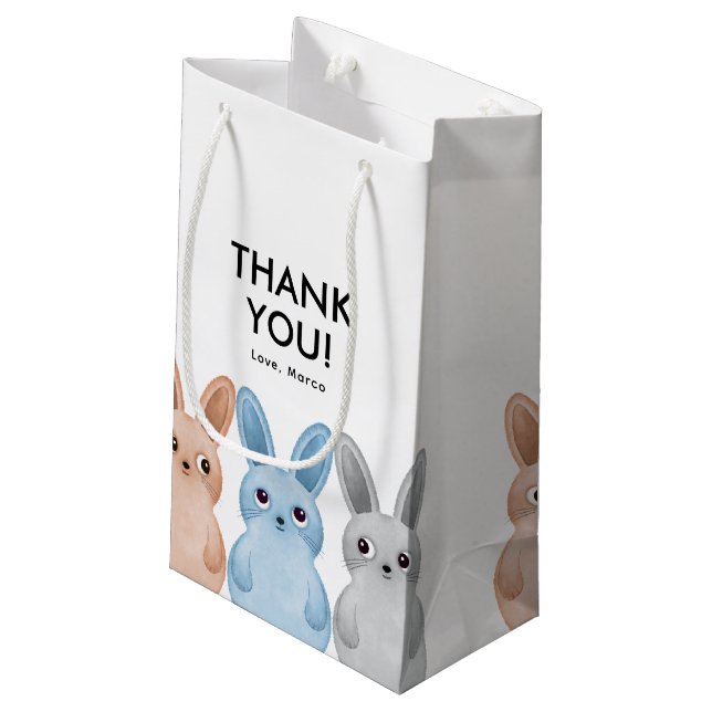 Sacola Para Presentes Pequena Pequenos coelhos obrigado você (Verso inclinado)