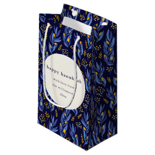 Sacola Para Presentes Pequena Personalização Botânica de Hanukkah Amarelo Azul M