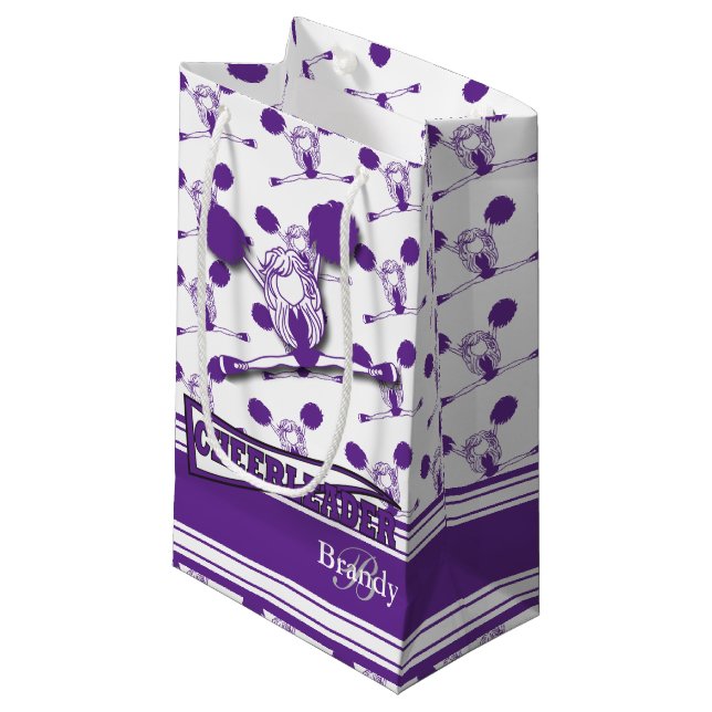 Sacola Para Presentes Pequena Personalizar Cheerleader Roxo (Frente inclinada)