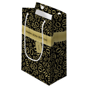Sacola Para Presentes Pequena Personalize: 60th aniversário feliz preto/ouro