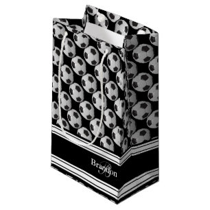 Sacola Para Presentes Pequena Personalize bolas de futebol preto e branco