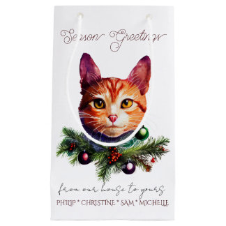 Sacola Para Presentes Pequena Personalize Cute Orange Cat Christmas
