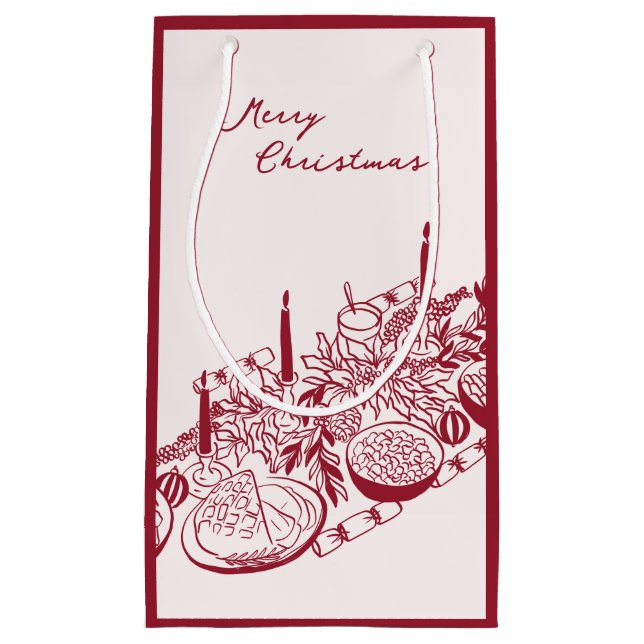 Sacola Para Presentes Pequena Personalized Merry Christmas Table Minimal Design (Frente)