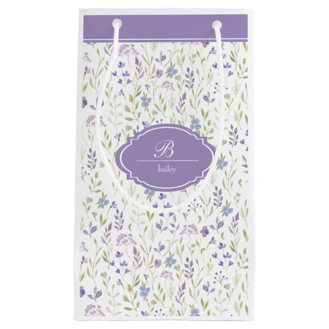 Sacola Para Presentes Pequena Personalized Purple Wildflower Monogram (Frente)