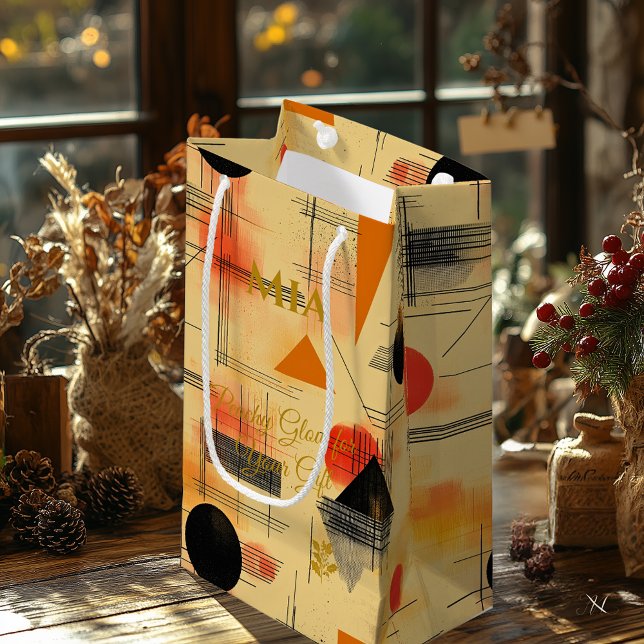 Sacola Para Presentes Pequena Pêssego e Arte Contemporânea Geométrica Brilhante  (Criador carregado)