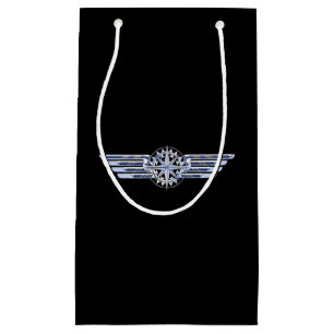Sacola Para Presentes Pequena Piloto de avião Chrome Like Wings Compass em preto