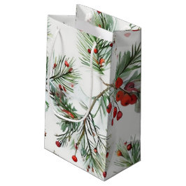 Sacola Para Presentes Pequena Pine de Natal e Design de Woodland de Berries Verm