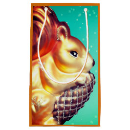 Sacola Para Presentes Pequena Pinecone de esquilo cai dourado de inverno