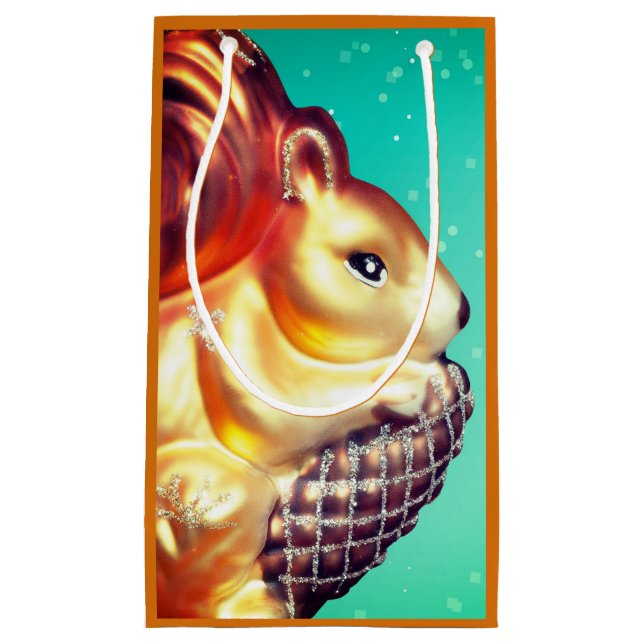 Sacola Para Presentes Pequena Pinecone de esquilo cai dourado de inverno (Frente)