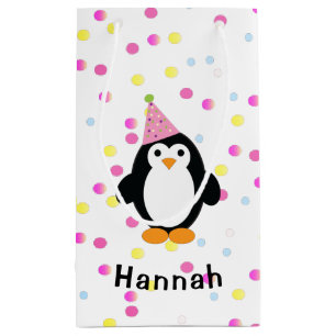 Sacola Para Presentes Pequena Pinguim do Partido com Fundo Confetti