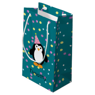 Sacola Para Presentes Pequena Pinguim do Partido com Fundo Confetti