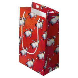 Sacola Para Presentes Pequena Pinguim festivo num padrão de Papai Noel