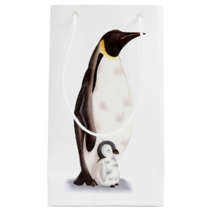 Sacola Para Presentes Pequena Pinguim imperador e pinguim bebê no inverno branco