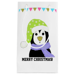 Sacola Para Presentes Pequena Pinguim no Holiday Hat e Scarf