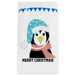 Sacola Para Presentes Pequena Pinguim no Holiday Hat e Scarf