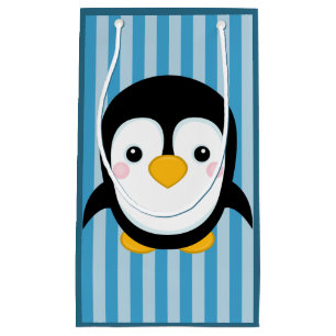 Sacola Para Presentes Pequena Pinguim Pinguin Design azul-stripes de cartoon bon
