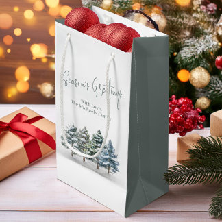 Sacola Para Presentes Pequena Pinheiros de inverno personalizados no Natal