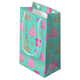 Sacola Para Presentes Pequena Pink and Aqua Festive Christmas 